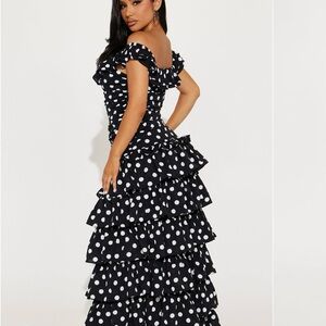 Elegant Black Polka Dot Ruffle Dress
